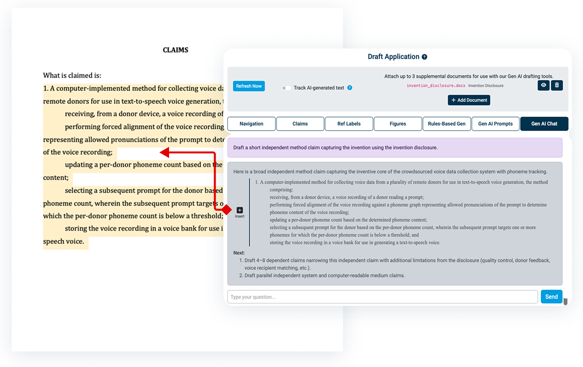 Gen AI Chat in the Patent Bots Word add-in