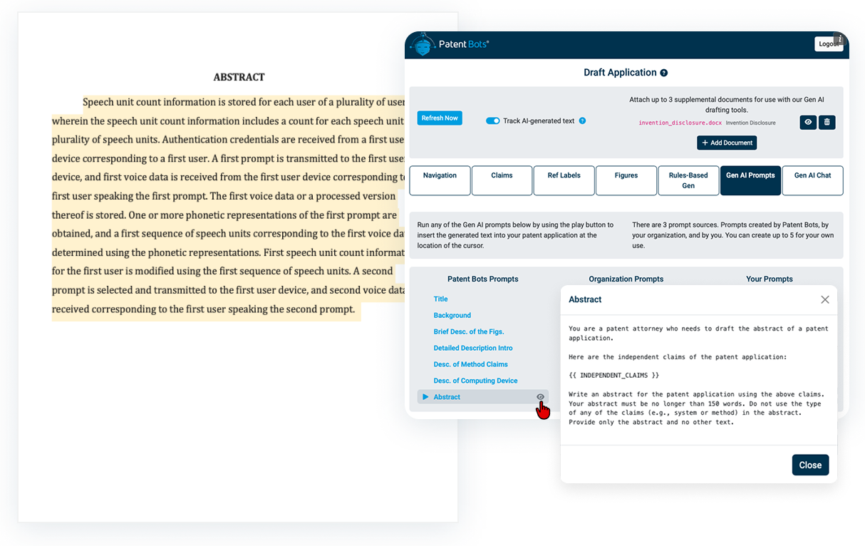 Saved Prompts in the Patent Bots Word add-in